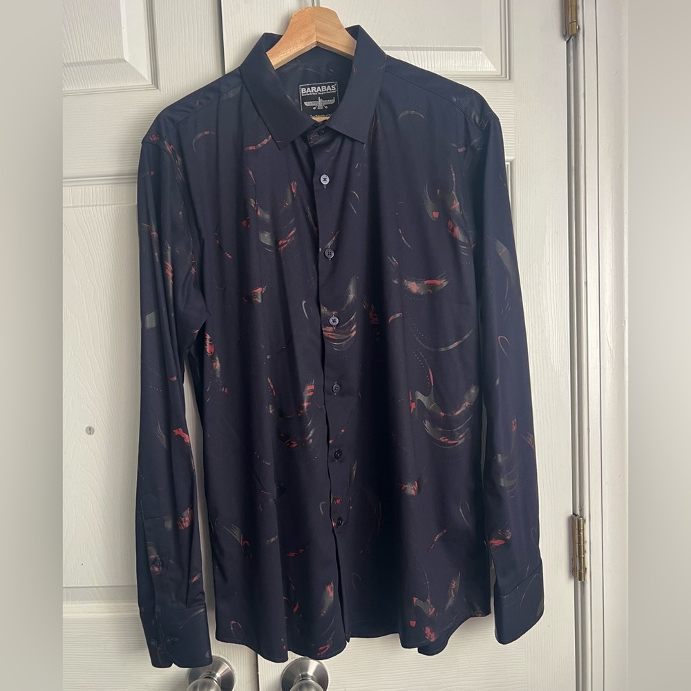 Barabas Shirt Mens Dark Navy Blue Paint Brush Print Size L